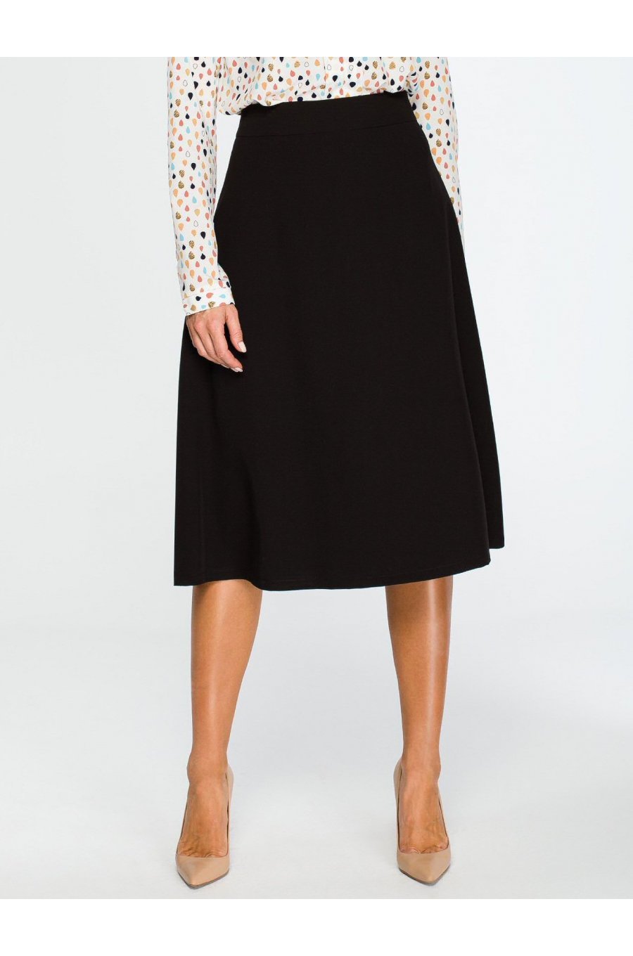 Fusta evazata eleganta midi, neagra, clasica, Hameeda 1 - jojofashion.ro