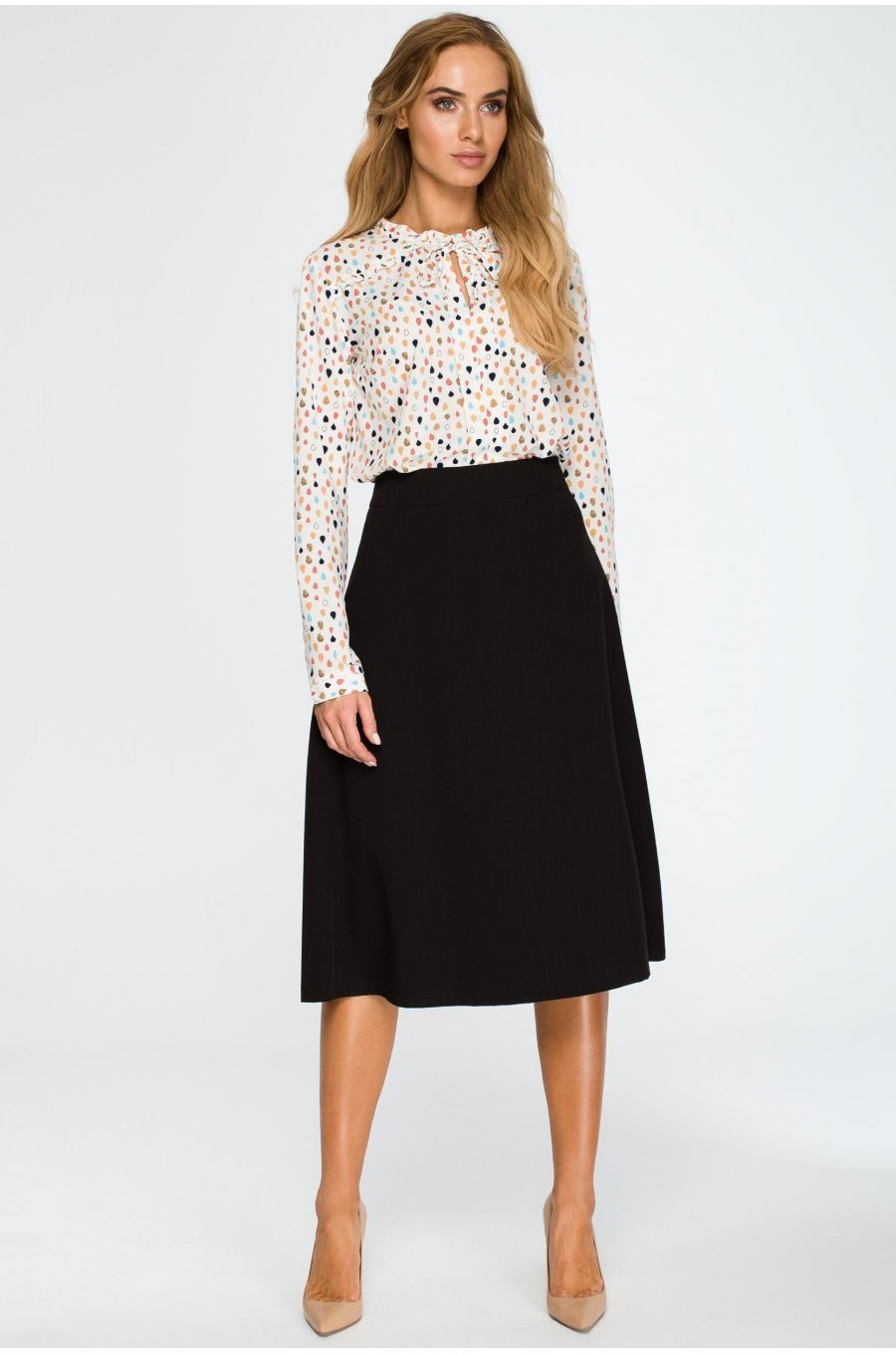Fusta evazata eleganta midi, neagra, clasica, Hameeda 2 - jojofashion.ro