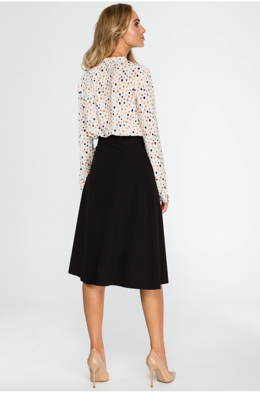 Fusta evazata eleganta midi, neagra, clasica, Hameeda 3 - jojofashion.ro