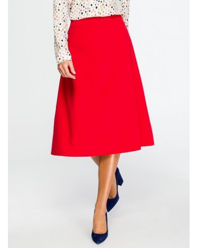 Fusta evazata eleganta midi, rosie, clasica, Hameeda - jojofashion.ro