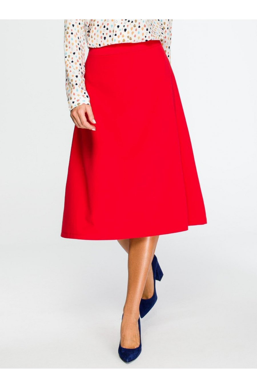 Fusta evazata eleganta midi, rosie, clasica, Hameeda Fusta evazata eleganta midi, rosie, clasica, Hameeda 1 - jojofashion.ro