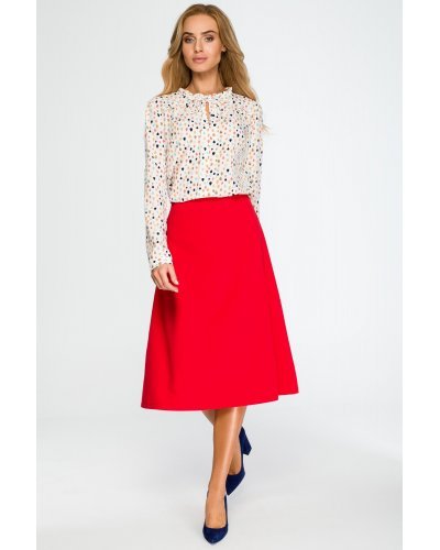 Fusta evazata eleganta midi, rosie, clasica, Hameeda - jojofashion.ro