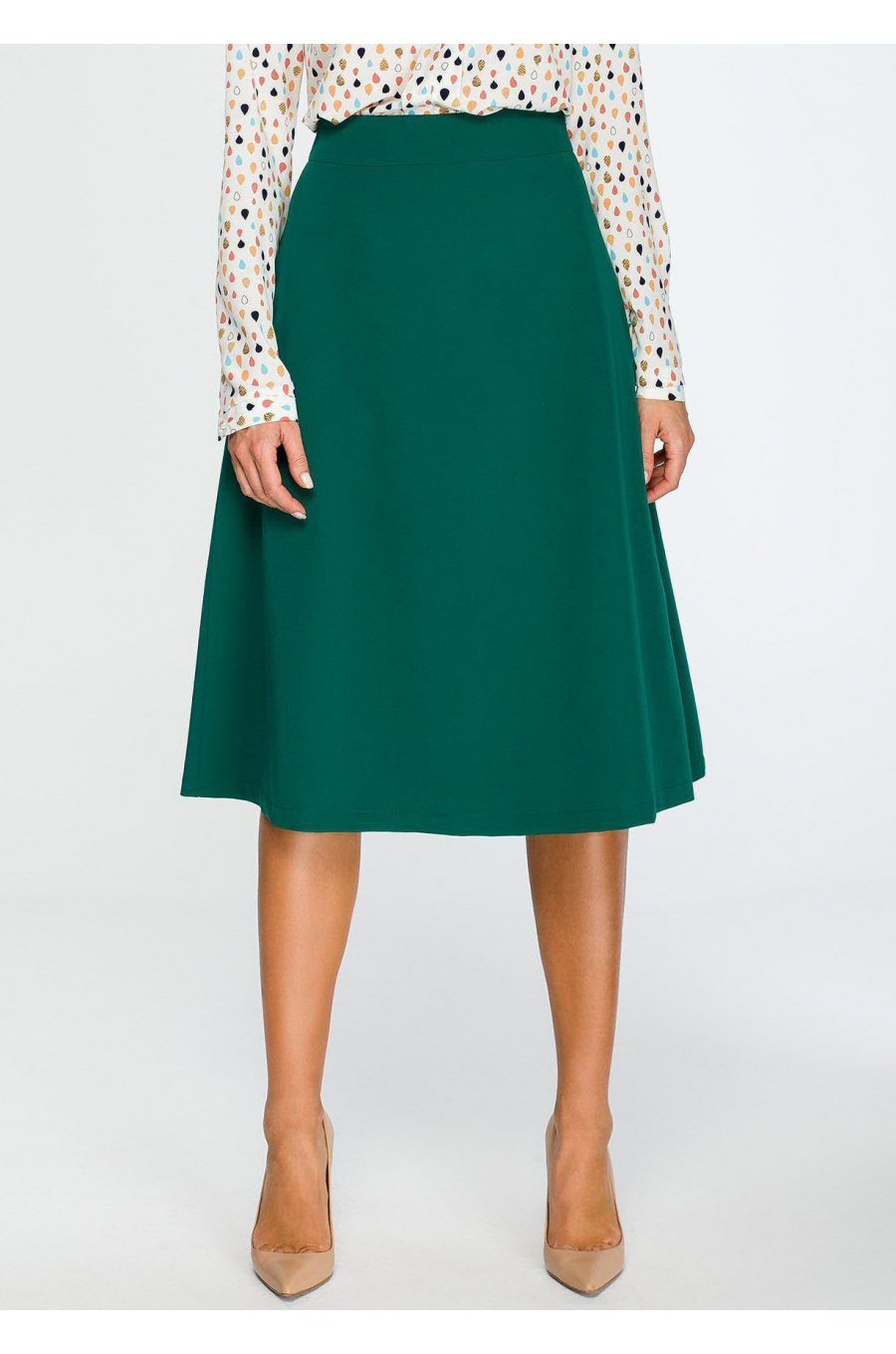 Fusta evazata eleganta midi verde, clasica, Hameeda 1 - jojofashion.ro