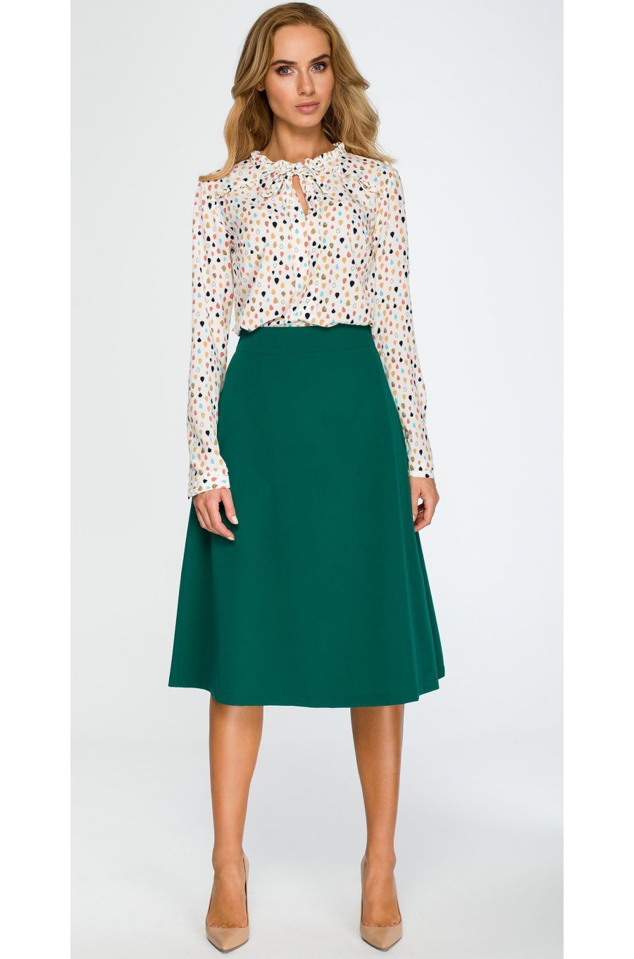 Fusta evazata eleganta midi verde, clasica, Hameeda 2 - jojofashion.ro