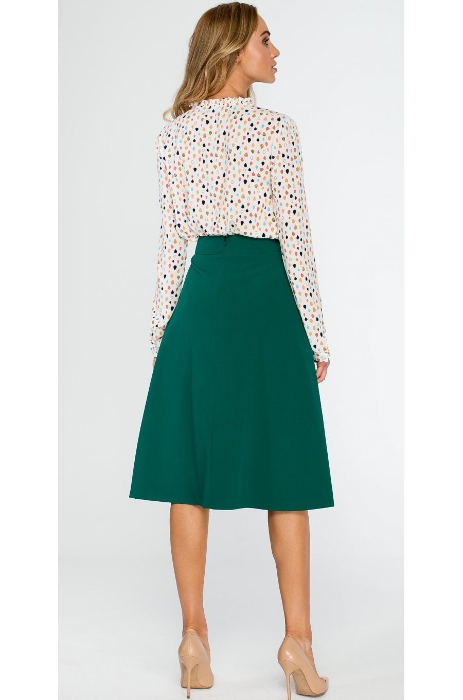 Fusta evazata eleganta midi verde, clasica, Hameeda 3 - jojofashion.ro