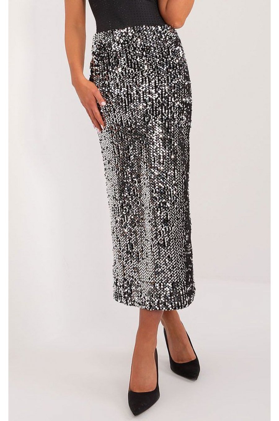 Fusta lunga din paiete, argintie, mulata, Maisah2 Fusta lunga din paiete, argintie, mulata, Maisah2 1 - jojofashion.ro