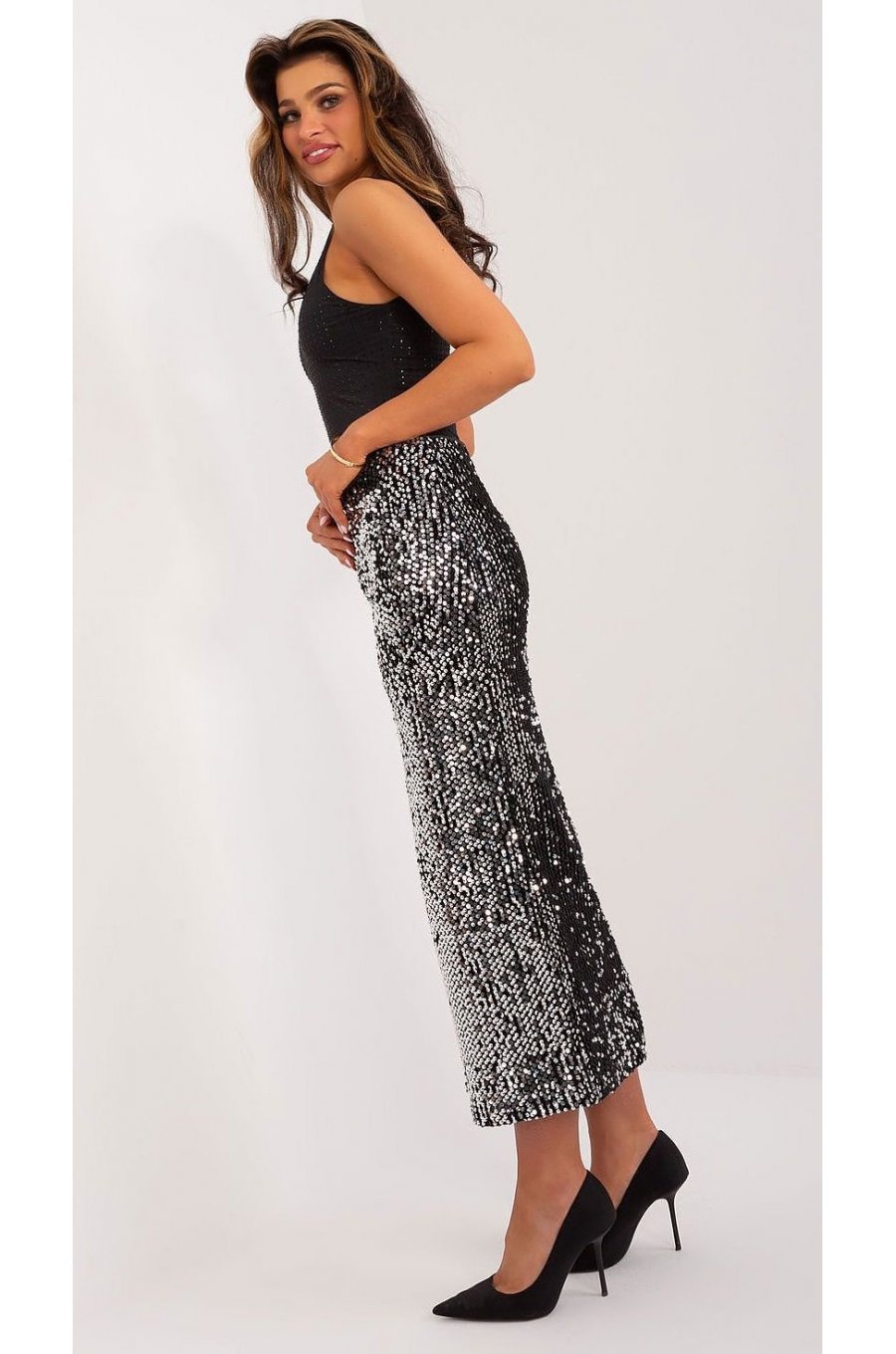 Fusta lunga din paiete, argintie, mulata, Maisah2 Fusta lunga din paiete, argintie, mulata, Maisah2 3 - jojofashion.ro