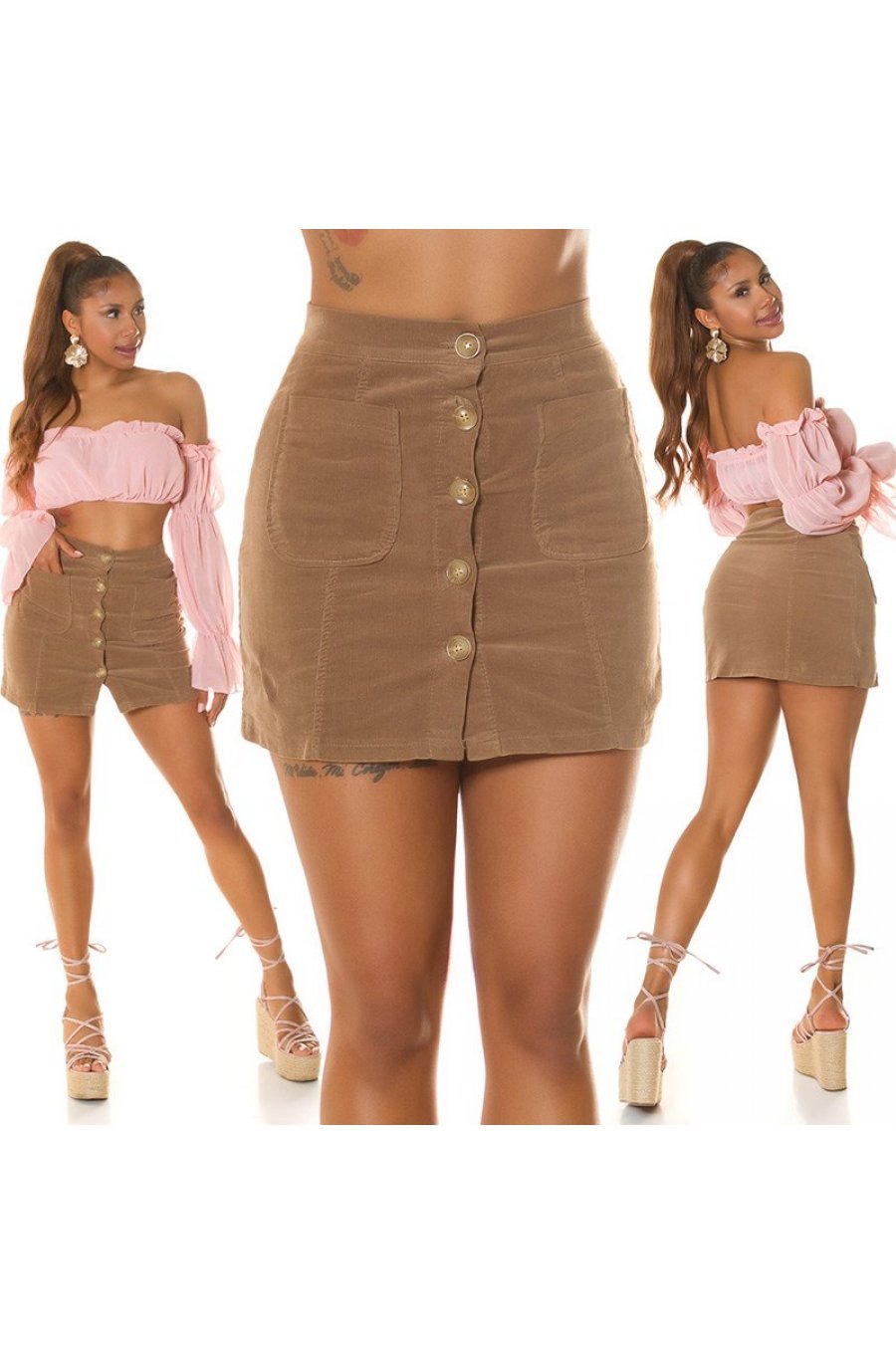 Fusta mulata, din bumbac, scurta, cappuccino, Kantrell Fusta mulata, din bumbac, scurta, cappuccino, Kantrell 5 - jojofashion.ro