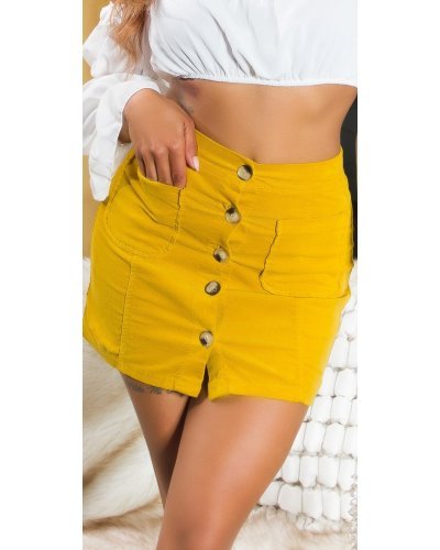 Fusta mulata, din bumbac, scurta, galbena, Kantrell - jojofashion.ro