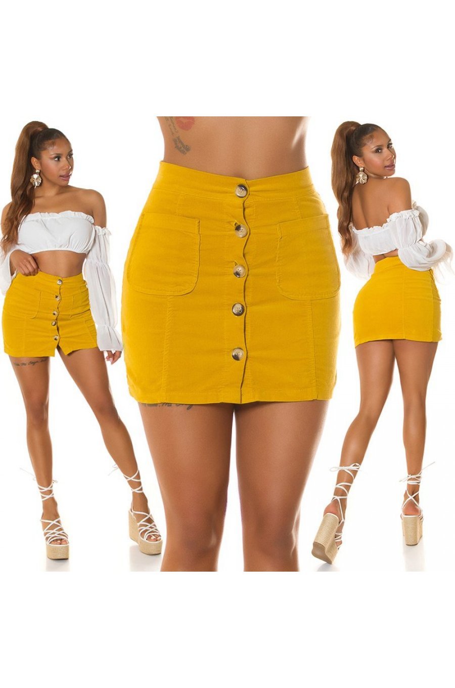 Fusta mulata, din bumbac, scurta, galbena, Kantrell Fusta mulata, din bumbac, scurta, galbena, Kantrell 5 - jojofashion.ro