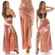 Fusta mulata, din satin, lunga, bronz, crapata pe picior, Osanna 9 - jojofashion.ro