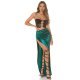Fusta mulata, din satin, lunga, verde, crapata pe picior, Osanna 6 - jojofashion.ro