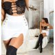 Fusta mulata, scurta, alba, cu talia inalta si nasturi aurii, Tiffany 7 - jojofashion.ro