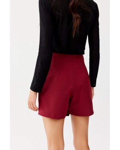 Fusta pantalon scurta, burgundy, drapata, SeleneR Fuste dama, Fusta pantalon scurta, burgundy, drapata, SeleneR - jojofashion.ro