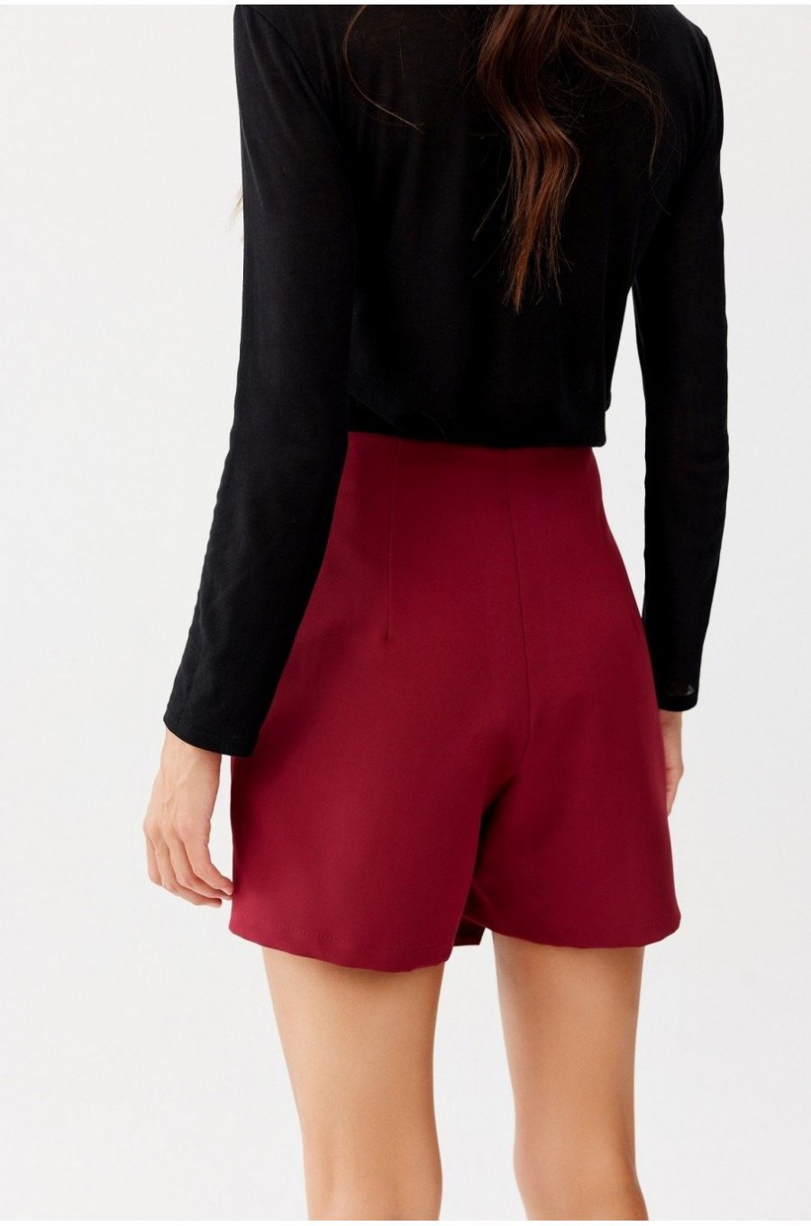 Fusta pantalon scurta, burgundy, drapata, SeleneR Fusta pantalon scurta, burgundy, drapata, SeleneR 2 - jojofashion.ro