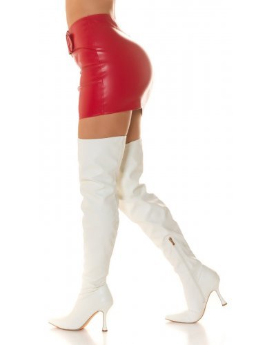 Fusta piele eco, scurta, rosie, mulata, cu centura si fermoar, Aurellie - jojofashion.ro