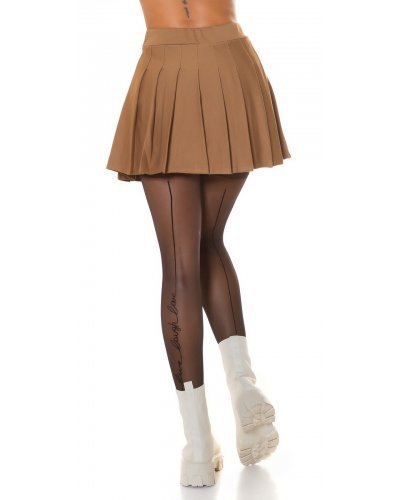 Fusta plisata skater, din bumbac, scurta, cappuccino, Cecile Fuste dama, Fusta plisata skater, din bumbac, scurta, cappuccino, Cecile - jojofashion.ro