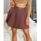 Fusta plisata skater, din vascoza, scurta, maro, cu talia inalta, Colette 2 - jojofashion.ro