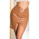 Fusta scurta, din piele eco, maro, mulata, cu fermoar in fata, Mishelle 2 - jojofashion.ro
