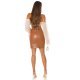 Fusta scurta, din piele eco, maro, mulata, cu fermoar in fata, Mishelle 6 - jojofashion.ro