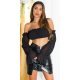 Fusta scurta, din piele eco, neagra, mulata, cu fermoar in fata, Mishelle 4 - jojofashion.ro