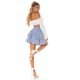 Fusta scurta in clos, bleu cu buline albe, cu volane suprapuse, Kataleya 5 - jojofashion.ro
