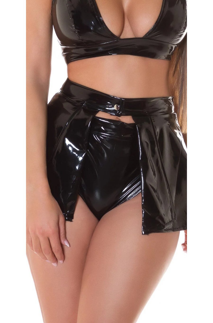 Fusta in clos latex scurta neagra Lambada 1 - jojofashion.ro