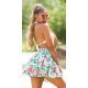 Fusta scurta in clos, menta cu flori, cu volane suprapuse, Kamila Fusta scurta in clos, menta cu flori, cu volane suprapuse, Kamila 3 - jojofashion.ro