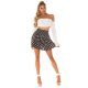 Fusta scurta in clos, neagra cu buline albe, cu volane suprapuse, Kataleya 4 - jojofashion.ro