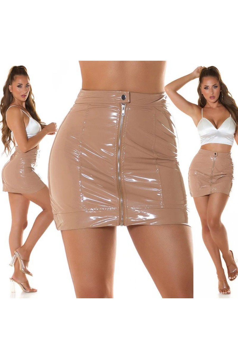 Fusta mulata latex scurta cappuccino Ruby Fusta mulata latex scurta cappuccino Ruby 7 - jojofashion.ro