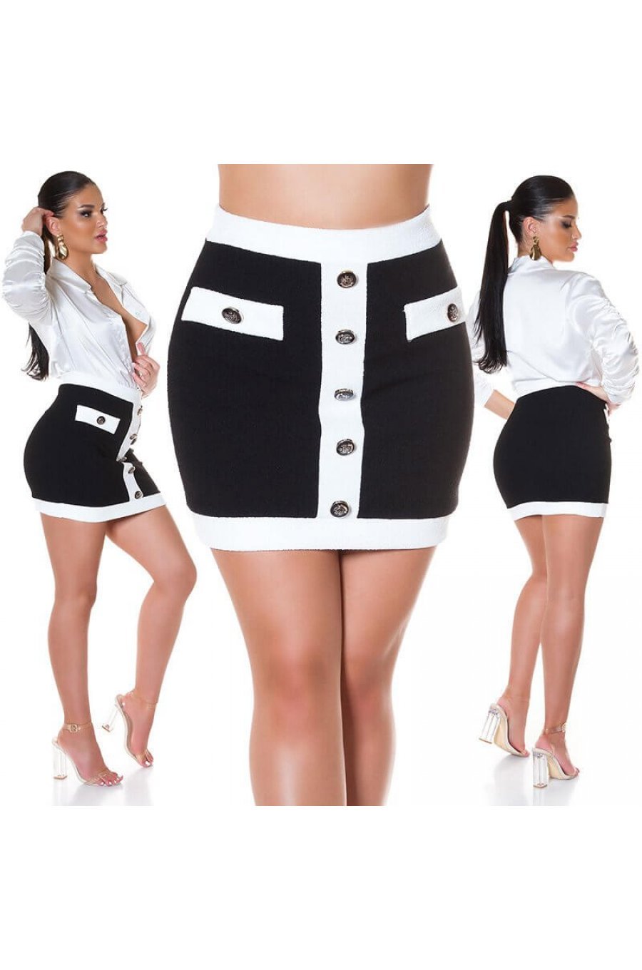 Fusta mulata scurta neagra cu nasturi decorativi Roxenne 5 - jojofashion.ro