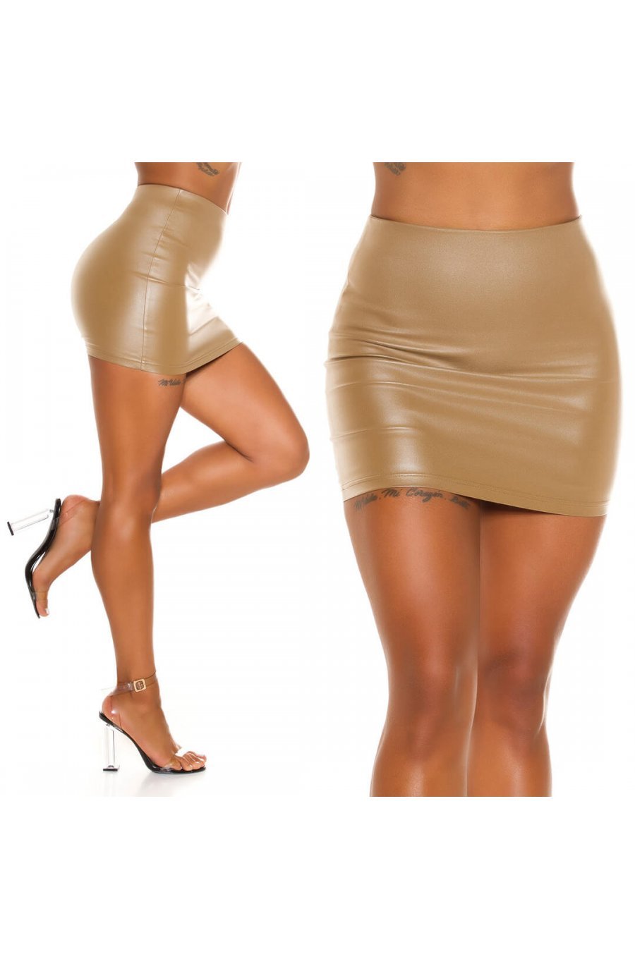 Fusta mulata imitatie piele scurta bej Kirra Fusta mulata imitatie piele scurta bej Kirra 5 - jojofashion.ro