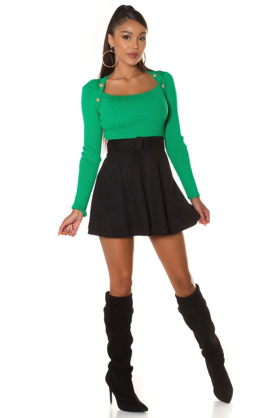 Fusta scurta neagra imitatie piele caprioara cu talia inalta Molly Fusta scurta neagra imitatie piele caprioara cu talia inalta Molly 3 - jojofashion.ro
