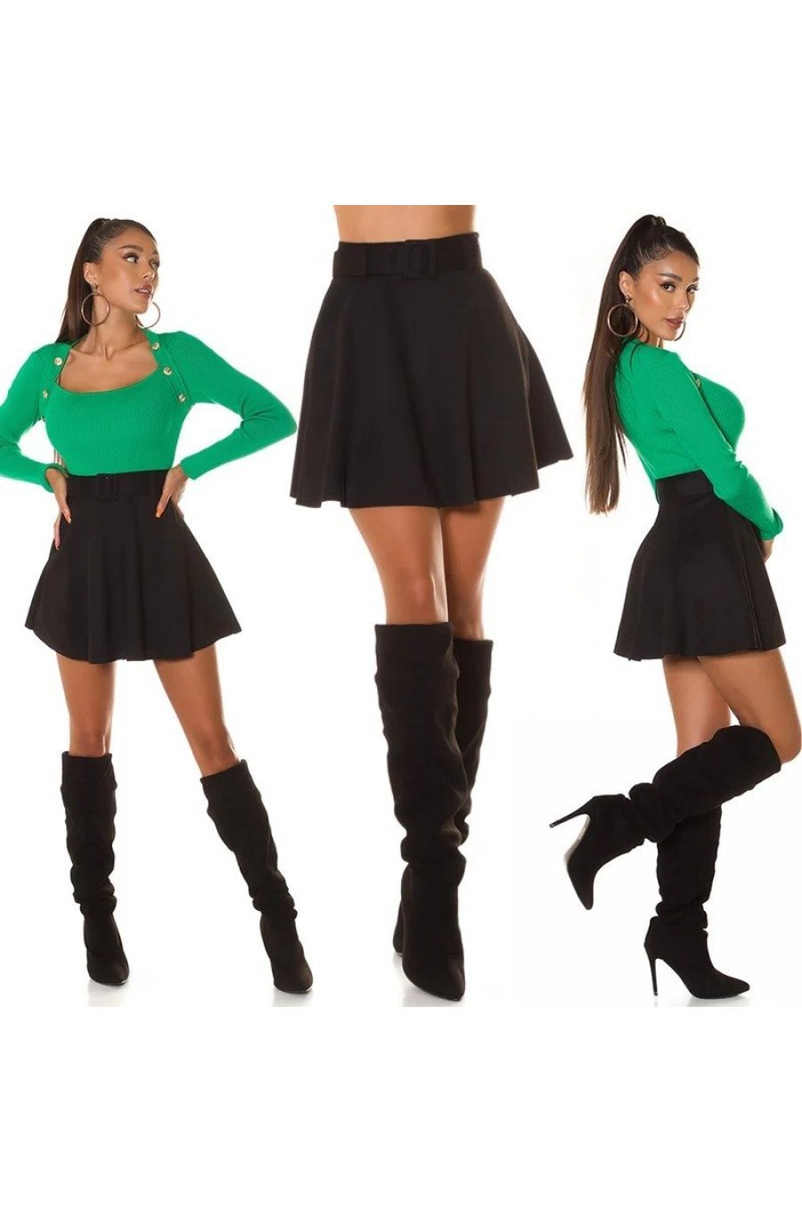 Fusta scurta neagra imitatie piele caprioara cu talia inalta Molly Fusta scurta neagra imitatie piele caprioara cu talia inalta Molly 6 - jojofashion.ro