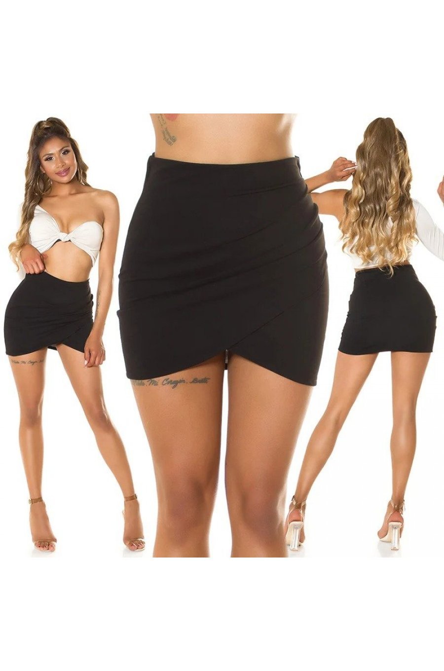 Fusta scurta petrecuta drapata neagra Azenne Fusta scurta petrecuta drapata neagra Azenne 6 - jojofashion.ro