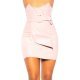 Fusta office piele eco scurta roz pal cu talia inalta Elsie 2 - jojofashion.ro