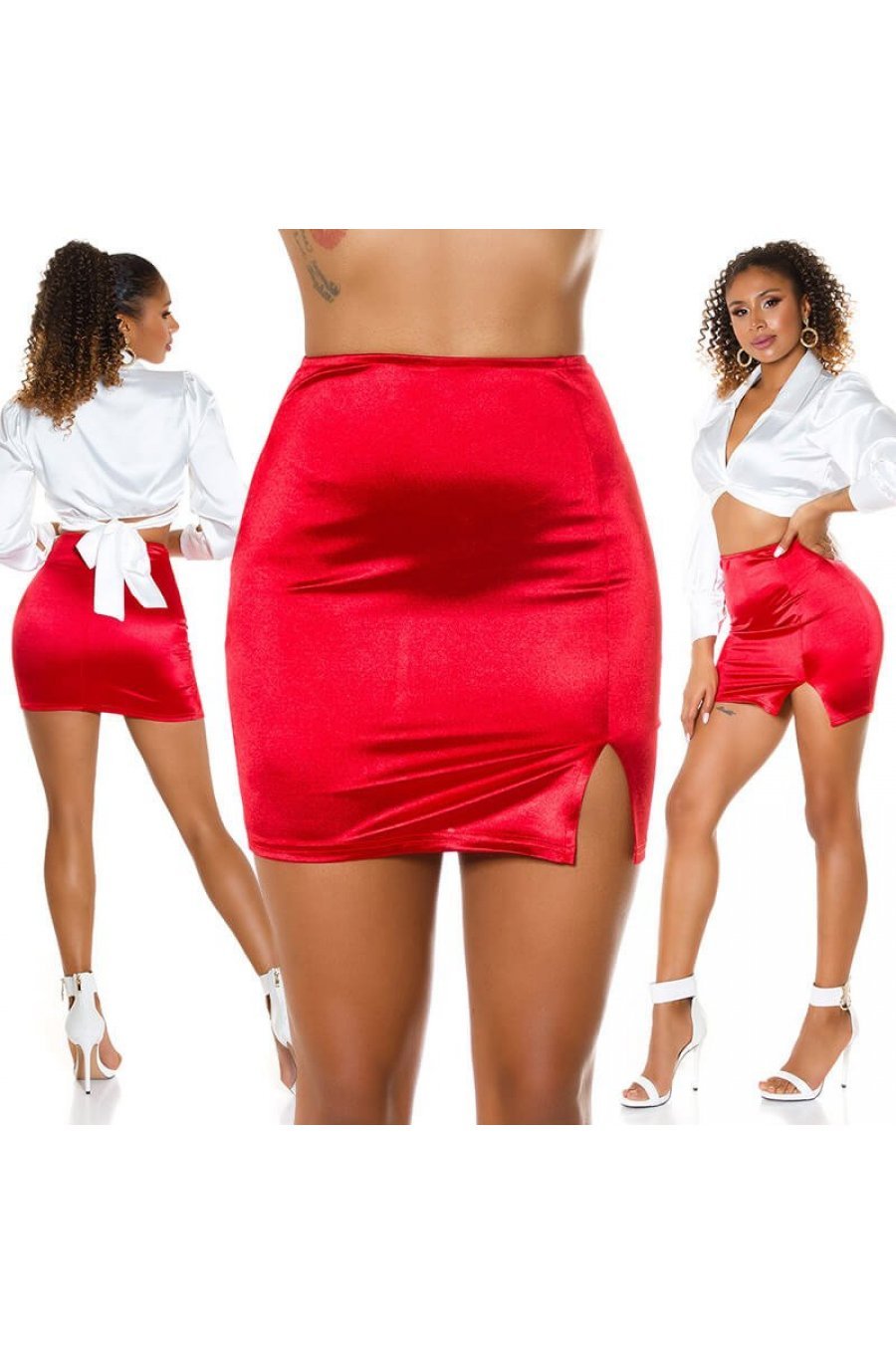 Fusta mulata satin scurta rosie Leny Fusta mulata satin scurta rosie Leny 4 - jojofashion.ro