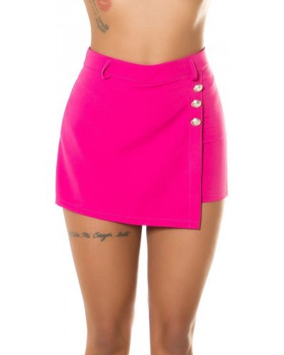 Fusta skort scurta roz cu nasturi Rezana Fuste dama, Fusta skort scurta roz cu nasturi Rezana - jojofashion.ro