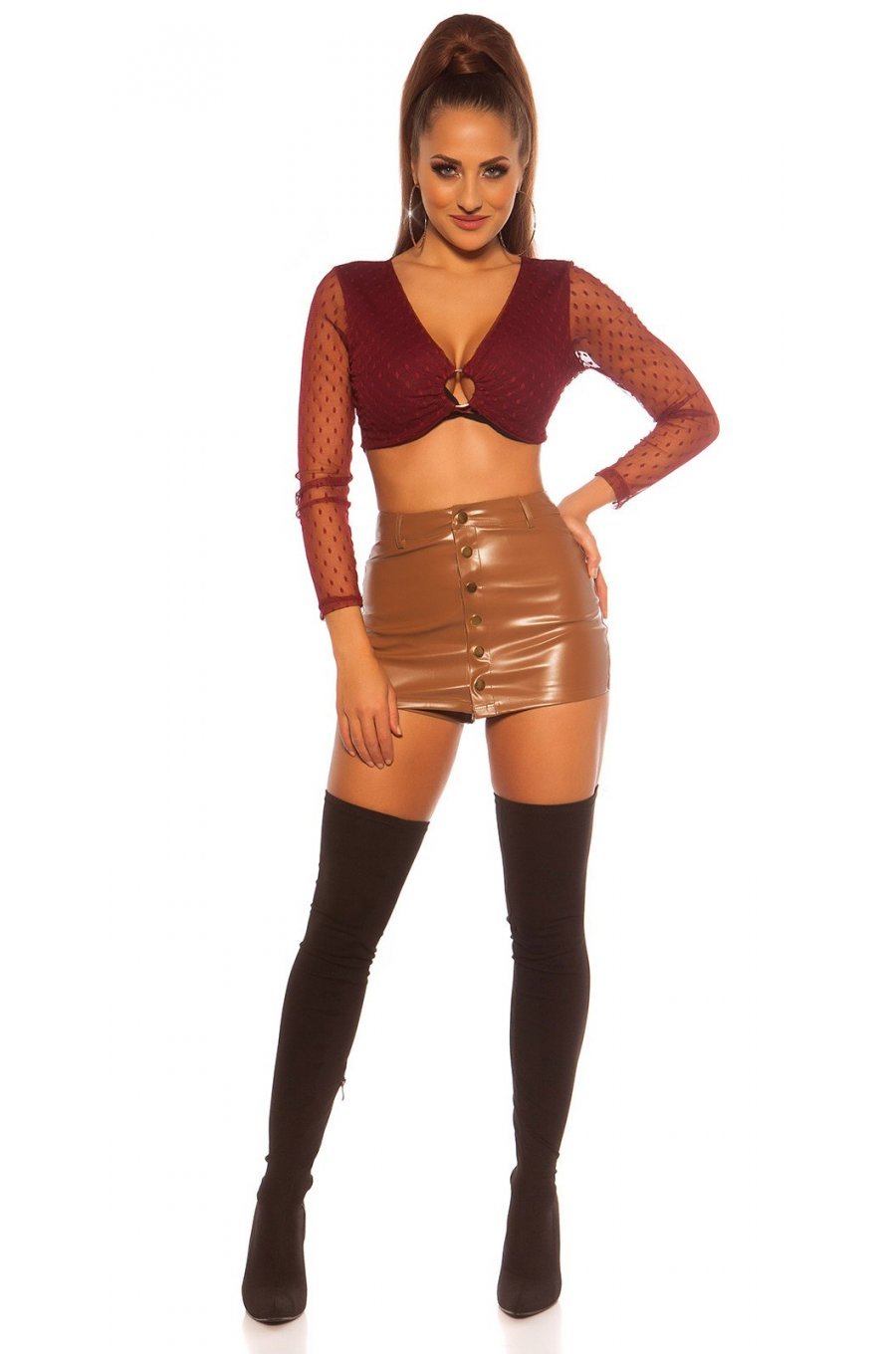 Fusta skort, din piele eco, scurta, maro, mulata, Ariadna Fusta skort, din piele eco, scurta, maro, mulata, Ariadna 5 - jojofashion.ro