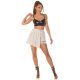 Fusta skort in clos, scurta, bej, cu catarama pe picior, Lolera 5 - jojofashion.ro