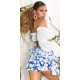 Fusta skort scurta, albastra cu flori galbene, cu volan si cordon, Marlina Fusta skort scurta, albastra cu flori galbene, cu volan si cordon, Marlina 3 - jojofashion.ro