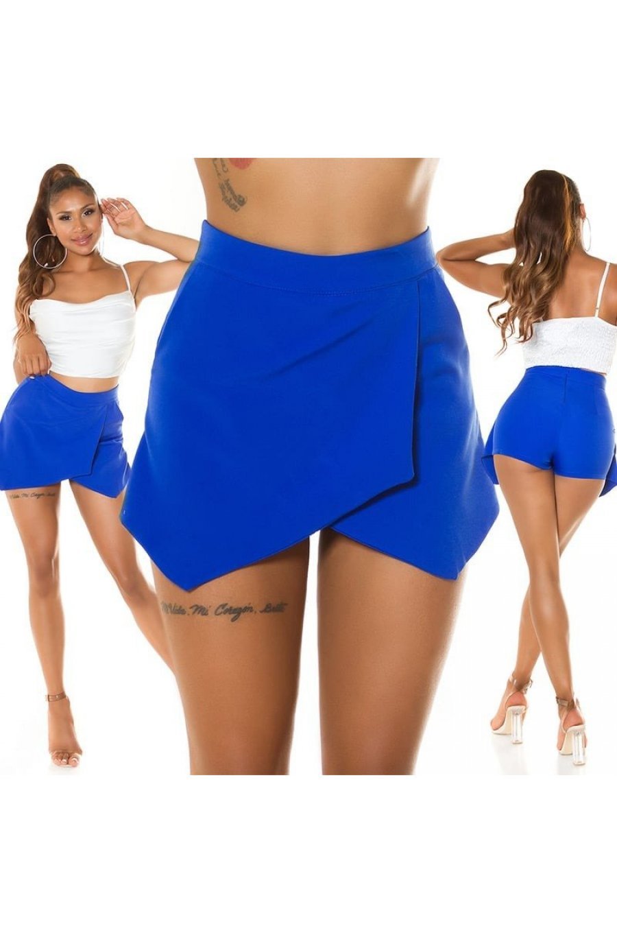 Fusta skort scurta, albastra, cu talia inalta, asimetrica, Marbeth Fusta skort scurta, albastra, cu talia inalta, asimetrica, Marbeth 8 - jojofashion.ro