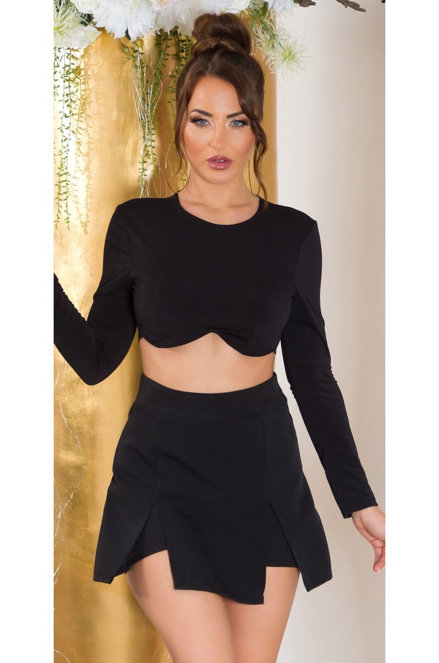 Fusta skort scurta, neagra, cu talia inalta, Lucinda Fusta skort scurta, neagra, cu talia inalta, Lucinda 3 - jojofashion.ro