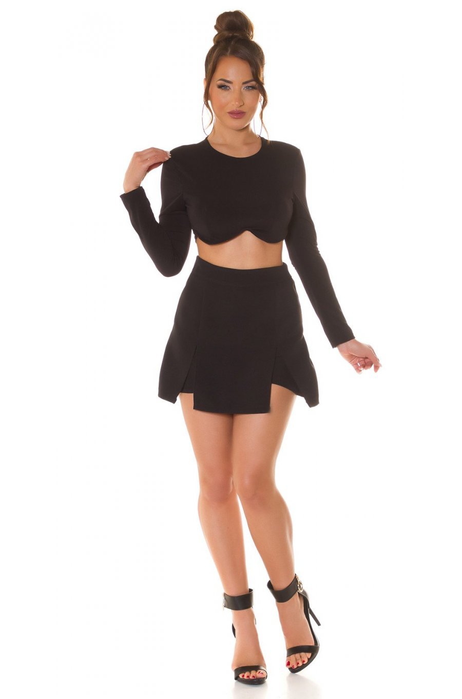 Fusta skort scurta, neagra, cu talia inalta, Lucinda Fusta skort scurta, neagra, cu talia inalta, Lucinda 5 - jojofashion.ro