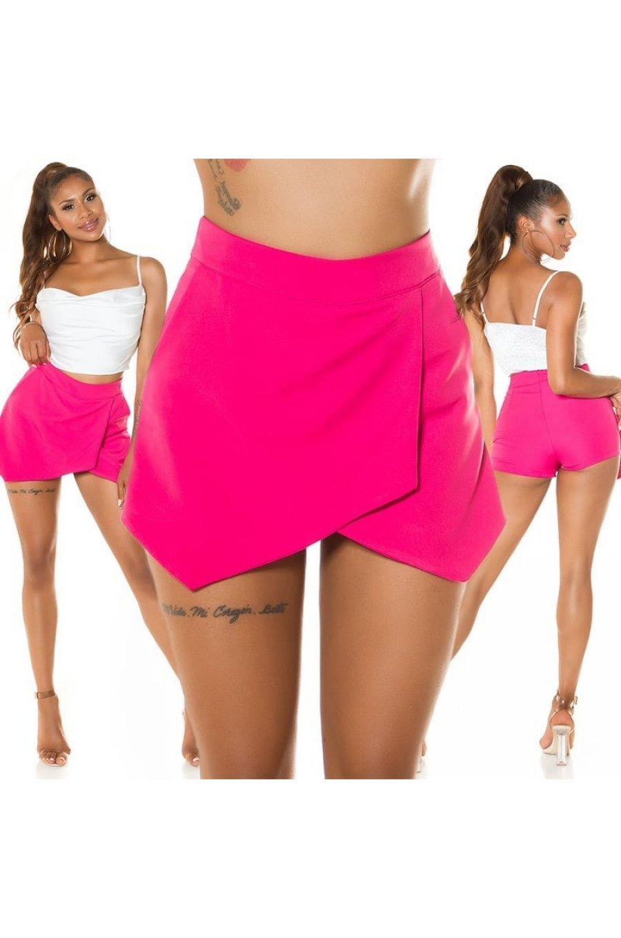 Fusta skort scurta, roz ciclam, cu talia inalta, asimetrica, Marbeth Fusta skort scurta, roz ciclam, cu talia inalta, asimetrica, Marbeth 8 - jojofashion.ro