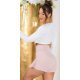 Fusta skort scurta, roz pudra, cu talia inalta, Lucinda Fusta skort scurta, roz pudra, cu talia inalta, Lucinda 5 - jojofashion.ro