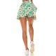 Fusta skort scurta, verde cu flori, cu volan si cordon, Marlina 2 - jojofashion.ro