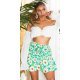 Fusta skort scurta, verde cu flori, cu volan si cordon, Marlina 3 - jojofashion.ro