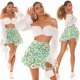 Fusta skort scurta, verde cu flori, cu volan si cordon, Marlina 9 - jojofashion.ro