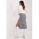Fusta tip creion, din bumbac, midi, alba cu print negru, crapata pe picior, Aidra 5 - jojofashion.ro